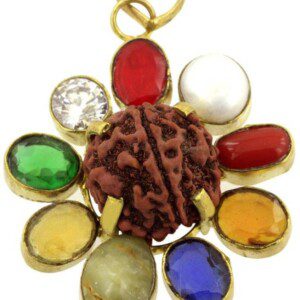 Dirghaanshi Navratna Navgraha Pendant/Locke With 5 Mukhi Rrudraksha for Men and Women Gold-plated Brass Locket Brass